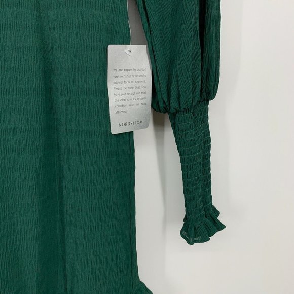 Chelsea 28 Dress Green Smocked Long Sleeve Ruffle Drop Waist Mini - Picture 7 of 12